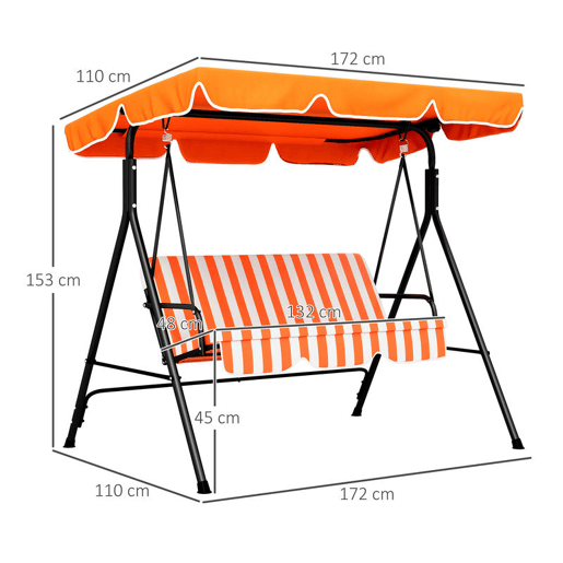 Outsunny Baloiço de Jardim Exterior de 3 Lugares, Baloiço de Jardim com Teto Ajustável e Estrutura de Aço, para Varanda, Terraço, Pátio, Suporta até 200 kg, 172x110x153 cm, Laranja Outsunny Baloiço de Jardim Exterior de 3 Lugares, Baloiço de Jardim com Teto Ajustável e Estrutura de Aço, para Varanda, Terraço, Pátio, Suporta até 200 kg, 172x110x153 cm, Laranja