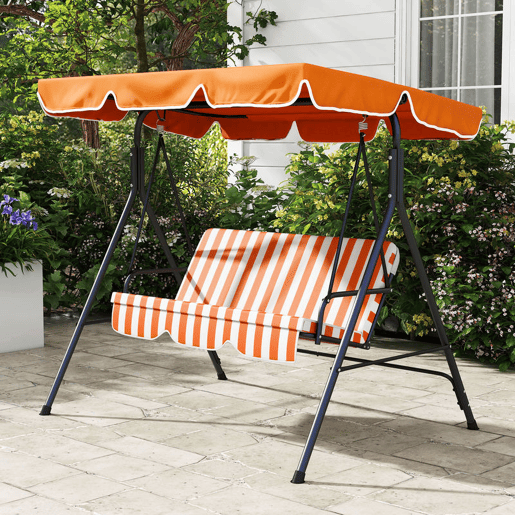 Outsunny Baloiço de Jardim Exterior de 3 Lugares, Baloiço de Jardim com Teto Ajustável e Estrutura de Aço, para Varanda, Terraço, Pátio, Suporta até 200 kg, 172x110x153 cm, Laranja Outsunny Baloiço de Jardim Exterior de 3 Lugares, Baloiço de Jardim com Teto Ajustável e Estrutura de Aço, para Varanda, Terraço, Pátio, Suporta até 200 kg, 172x110x153 cm, Laranja