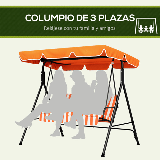 Outsunny Baloiço de Jardim Exterior de 3 Lugares, Baloiço de Jardim com Teto Ajustável e Estrutura de Aço, para Varanda, Terraço, Pátio, Suporta até 200 kg, 172x110x153 cm, Laranja Outsunny Baloiço de Jardim Exterior de 3 Lugares, Baloiço de Jardim com Teto Ajustável e Estrutura de Aço, para Varanda, Terraço, Pátio, Suporta até 200 kg, 172x110x153 cm, Laranja