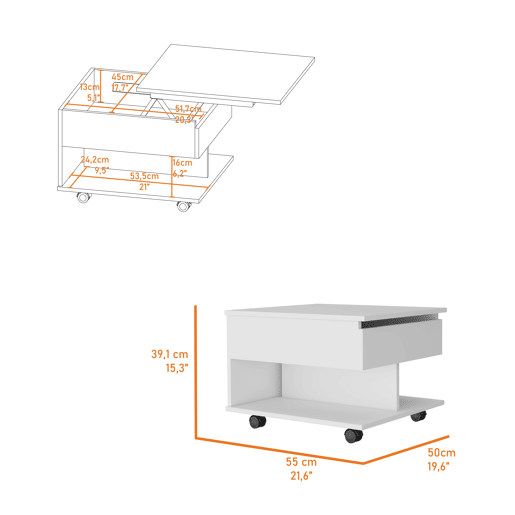 Ak chin mesa de centro com tampo elevável e armazenamento