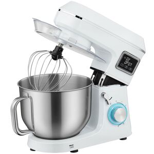 HOMCOM Batedeira Planetária 6L, 1400W, 6 Velocidades, LED, Fermentação, Taça de Aço Inoxidável, Batedor, Gancho, Vara, Protetor contra Salpicos, Branco