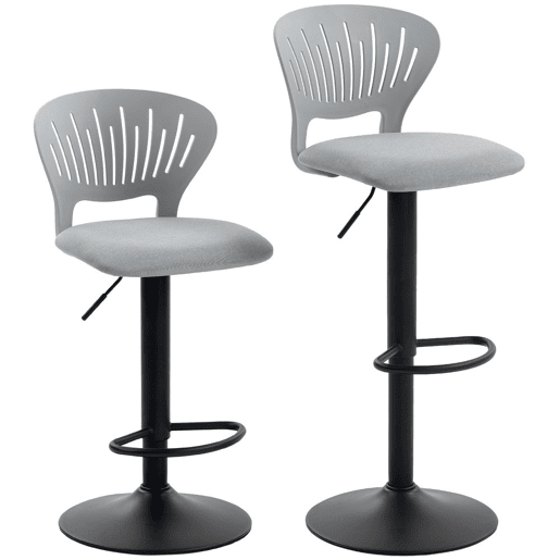 HOMCOM Conjunto de 2 Bancos Altos de Cozinha Giratórios a 360° Bancos de Bar Reguláveis em Altura de 84-105 cm Encosto Oco Apoio para os Pés para Sala de Jantar Balcão 40,5x43x84-105 cm Cinzento