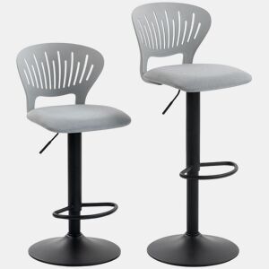 HOMCOM Conjunto de 2 Bancos Altos de Cozinha Giratórios a 360° Bancos de Bar Reguláveis em Altura de 84-105 cm Encosto Oco Apoio para os Pés para Sala de Jantar Balcão 40,5x43x84-105 cm Cinzento