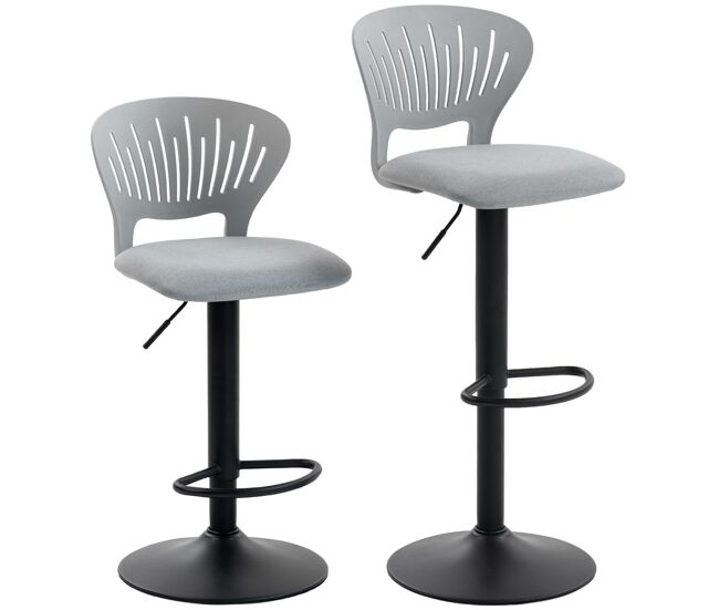 Homcom juego de 2 taburetes altos de cocina giratorios en 360°, taburetes de bar regulables en altura de 84-105 cm, respaldo hueco, reposapiés, para comedor, mostrador, gris