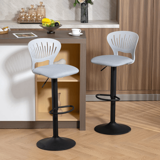 HOMCOM Conjunto de 2 Bancos Altos de Cozinha Giratórios a 360° Bancos de Bar Reguláveis em Altura de 84-105 cm Encosto Oco Apoio para os Pés para Sala de Jantar Balcão 40,5x43x84-105 cm Cinzento