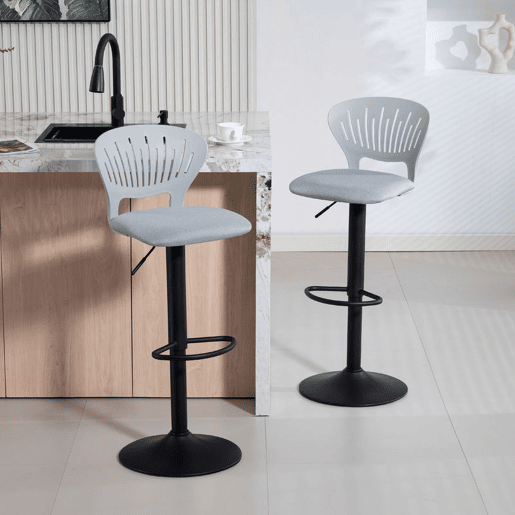 HOMCOM Conjunto de 2 Bancos Altos de Cozinha Giratórios a 360° Bancos de Bar Reguláveis em Altura de 84-105 cm Encosto Oco Apoio para os Pés para Sala de Jantar Balcão 40,5x43x84-105 cm Cinzento