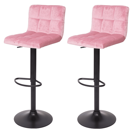 Conjunto de 2 banquetas de bar com altura ajustável revestidas em veludo rosa com pés de metal preto 04_0000152