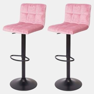 Conjunto de 2 banquetas de bar com altura ajustável revestidas em veludo rosa com pés de metal preto 04_0000152
