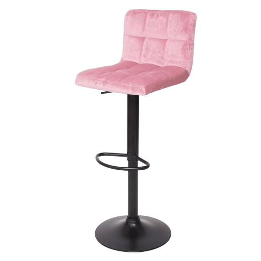 Conjunto de 2 banquetas de bar com altura ajustável revestidas em veludo rosa com pés de metal preto 04_0000152