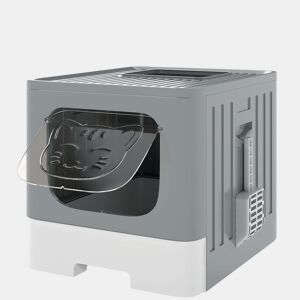 PawHut Caixa de Areia para Gatos, M, com Tampa em Grelha, Bandeja Deslizante, Pá, Gancho Lateral, Fácil de Limpar, Antivazamento, Controlo de Odores, Cinzento