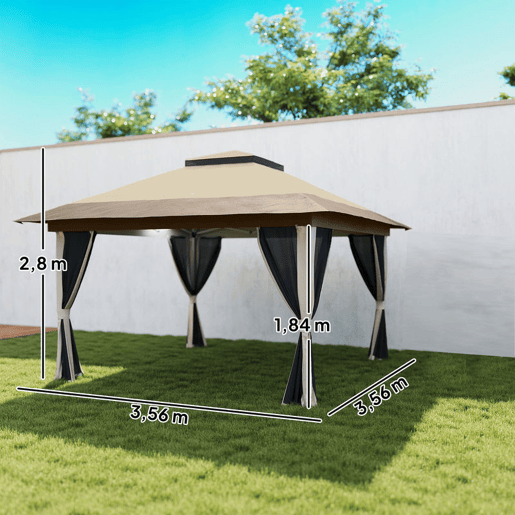 Outsunny Tenda Dobrável 3,6x3,6 m Tenda Dobrável com 4 Paredes Laterais de Rede Anti-UV Altura Ajustável Sacos de Areia e Bolsa de Transporte Bege