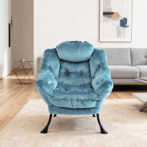 Poltrona com apoio para os pés 72x72 cm - Relax com braços, bolso lateral e apoio para os pés - Azul