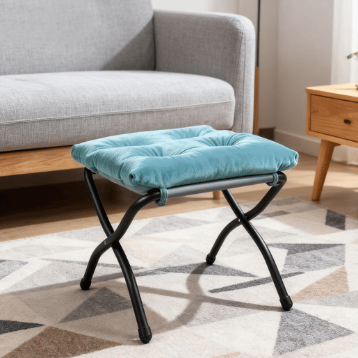 Poltrona com apoio para os pés 72x72 cm - Relax com braços, bolso lateral e apoio para os pés - Azul