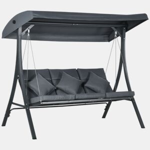 Outsunny Baloiço de Jardim de 3 Lugares com Toldo Ajustável, Almofadas, Estrutura de Aço, Ideal para Terraço e Jardim, Capacidade de 320 kg, Cinzento (202x115x168 cm)