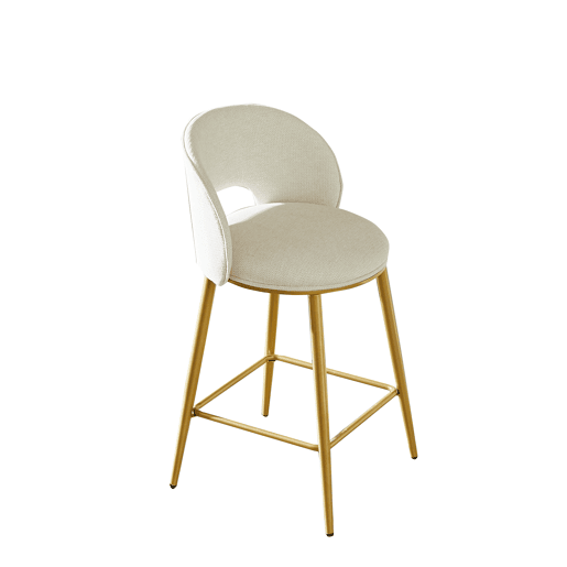 Banco de bar - Encosto aberto, acolchoado, metal dourado - Bege