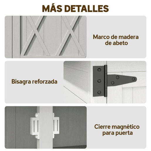 Outsunny Armário de Jardim de Madeira 75x40x90 cm Armário de Exterior Armário para Armazenamento de Ferramentas com 4 Prateleiras 2 Portas e Telhado de Chapa Galvanizada Cinzento
