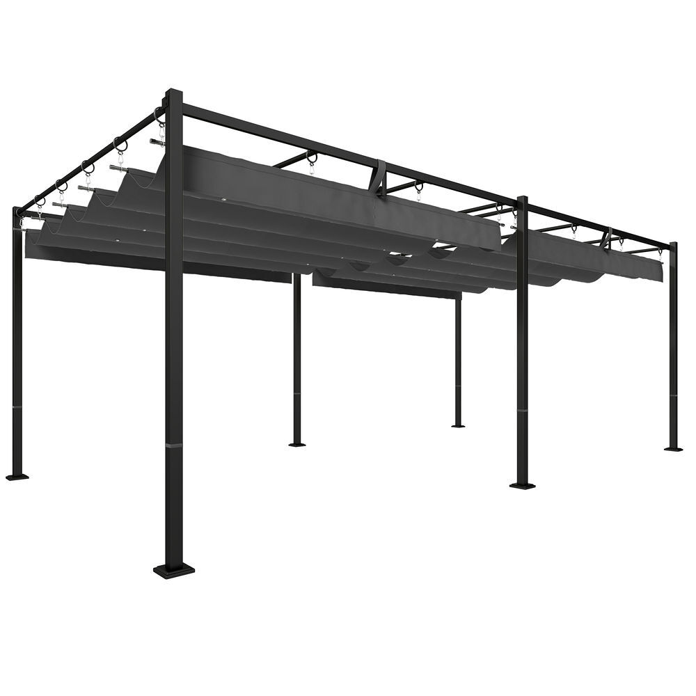 Outsunny pérgola de jardín 6x3 m con techo retráctil, cenador de jardín con protección upf50+, drenaje, estructura metálica, pabellón para patio, terraza, exterior, gris oscuro