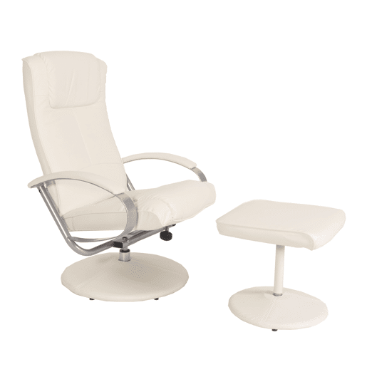 Poltrona reclinável para TV em PVC branco-creme com apoio para os pés 04_0006894