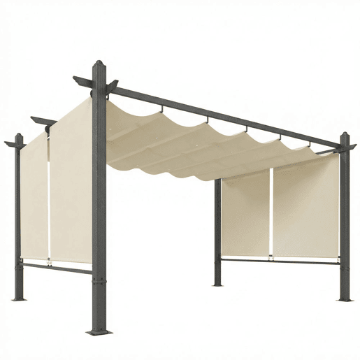 Outsunny Pérgola de Jardim 4x3 m com Telhado Deslizante Regulável e Estores Laterais Retráteis, Proteção UV50+, Creme