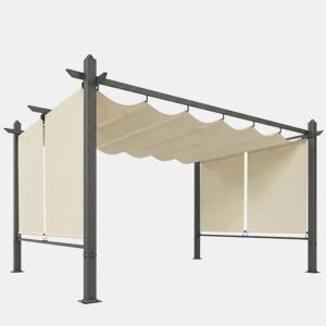 Outsunny Pérgola de Jardim 4x3 m com Telhado Deslizante Regulável e Estores Laterais Retráteis, Proteção UV50+, Creme