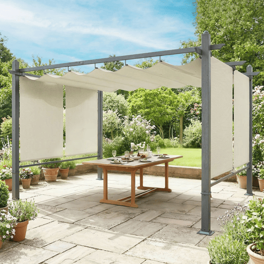 Outsunny Pérgola de Jardim 4x3 m com Telhado Deslizante Regulável e Estores Laterais Retráteis, Proteção UV50+, Creme