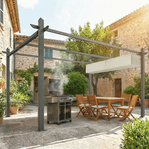 Outsunny Pérgola de Jardim 4x3 m com Telhado Deslizante Regulável e Estores Laterais Retráteis, Proteção UV50+, Creme