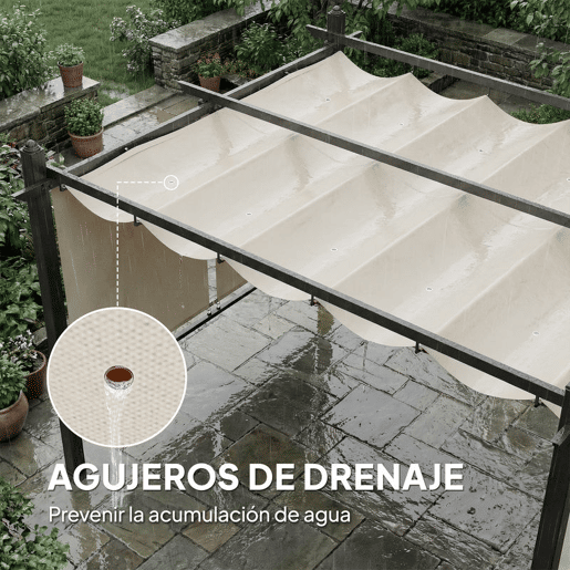Outsunny Pérgola de Jardim 4x3 m com Telhado Deslizante Regulável e Estores Laterais Retráteis, Proteção UV50+, Creme