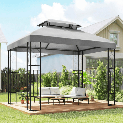 Outsunny Teto de Substituição para Pérgola, 4x3 m, Cobertura de Substituição com Teto Duplo, 10 Orifícios de Drenagem e Proteção UV, APENAS Toldo de Substituição para Pavilhão, Cinzento Claro