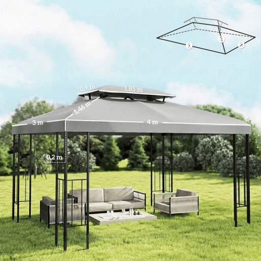 Outsunny Teto de Substituição para Pérgola, 4x3 m, Cobertura de Substituição com Teto Duplo, 10 Orifícios de Drenagem e Proteção UV, APENAS Toldo de Substituição para Pavilhão, Cinzento Claro