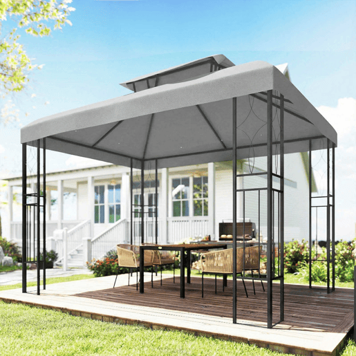 Outsunny Teto de Substituição para Pérgola, 4x3 m, Cobertura de Substituição com Teto Duplo, 10 Orifícios de Drenagem e Proteção UV, APENAS Toldo de Substituição para Pavilhão, Cinzento Claro