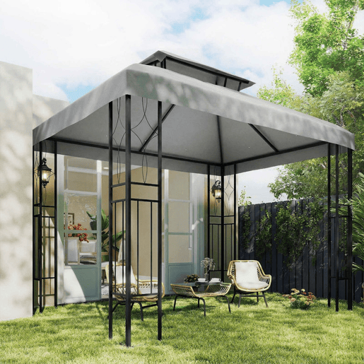 Outsunny Teto de Substituição para Pérgola, 4x3 m, Cobertura de Substituição com Teto Duplo, 10 Orifícios de Drenagem e Proteção UV, APENAS Toldo de Substituição para Pavilhão, Cinzento Claro