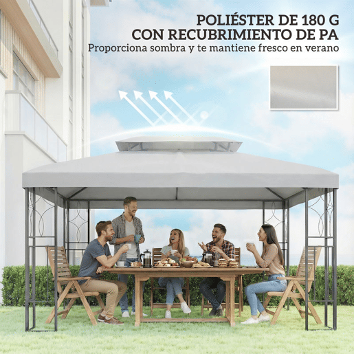Outsunny Teto de Substituição para Pérgola, 4x3 m, Cobertura de Substituição com Teto Duplo, 10 Orifícios de Drenagem e Proteção UV, APENAS Toldo de Substituição para Pavilhão, Cinzento Claro