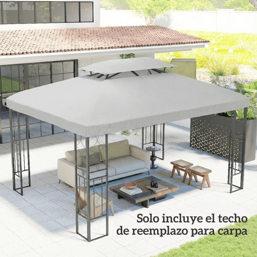 Outsunny Teto de Substituição para Pérgola, 4x3 m, Cobertura de Substituição com Teto Duplo, 10 Orifícios de Drenagem e Proteção UV, APENAS Toldo de Substituição para Pavilhão, Cinzento Claro