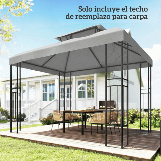 Outsunny Teto de Substituição para Pérgola, 4x3 m, Cobertura de Substituição com Teto Duplo, 10 Orifícios de Drenagem e Proteção UV, APENAS Toldo de Substituição para Pavilhão, Cinzento Claro