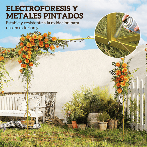 Outsunny Arco de Jardim para Rosas em Metal 200x200 cm Arco de Casamento Quadrado com Estacas em Forma de U Resistente às Intempéries para Plantas Trepadeiras Decoração de Pátio e Terraço Dourado