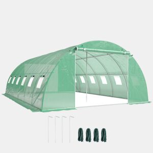Outsunny Estufa de Exterior 6x4x2 m, Estufa Tipo Túnel com 2 Barras de Suporte, Portas Enroláveis, Janelas com Rede, Cobertura de PE e Estrutura de Aço Galvanizado, Anti-UV, Impermeável, Verde