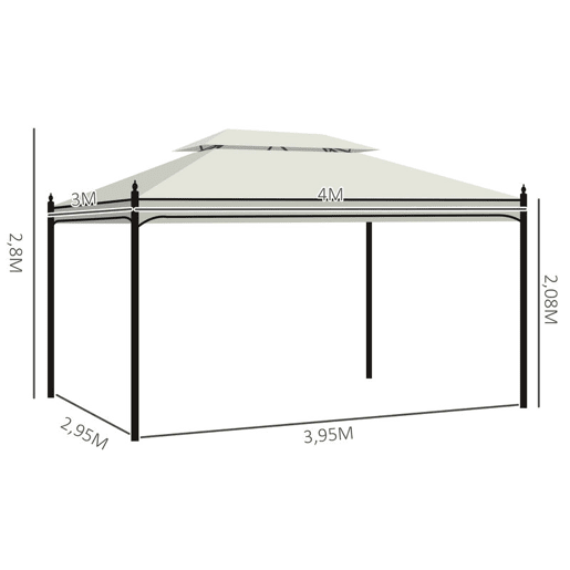 Outsunny Pérgola de Jardim 4x3 m Pérgola de Jardim com Telhado Duplo 4 Cortinas Estrutura de Aço 8 Orifícios de Drenagem Anti-UV Tenda para Exterior Terraço Pátio Creme