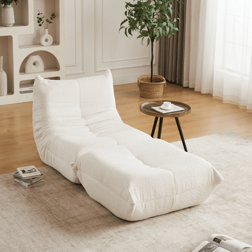 Sofá Togo de chão - Chenille, sem braços, com apoio para os pés, espuma viscoelástica - Bege Sofá Togo de chão - Chenille, sem braços, com apoio para os pés, espuma viscoelástica - Bege