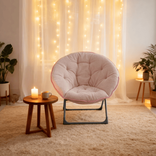 Cadeira dobrável de lã 80 cm - portátil, macia, estilo lua - rosa