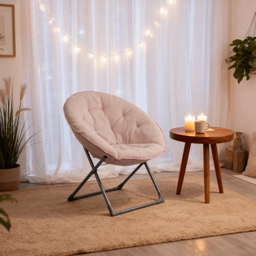 Cadeira dobrável de lã 80 cm - portátil, macia, estilo lua - rosa