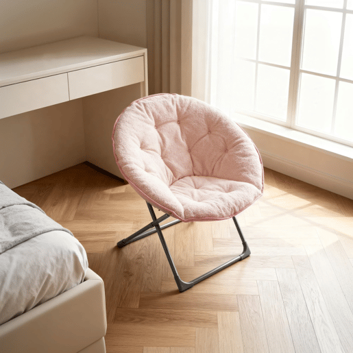 Cadeira dobrável de lã 80 cm - portátil, macia, estilo lua - rosa