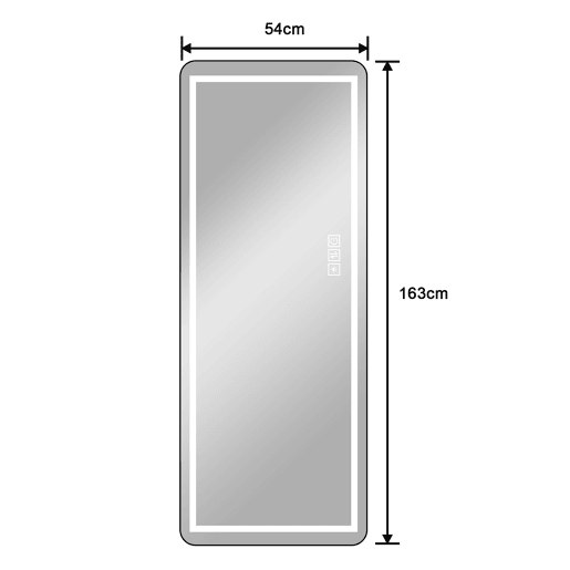 Espelho de pé LED 163x54 cm - Moldura fina em alumínio, ajustável, montagem na parede - PretoPrateado