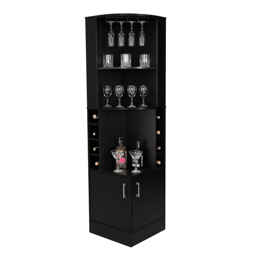 Van bar de canto com porta-garrafas e suporte para taças