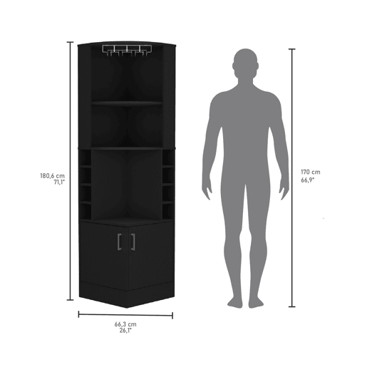 Van bar de canto com porta-garrafas e suporte para taças