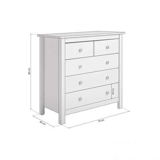 Cómoda de louro 5 gavetas Branco 79 x 80 x 40 cm