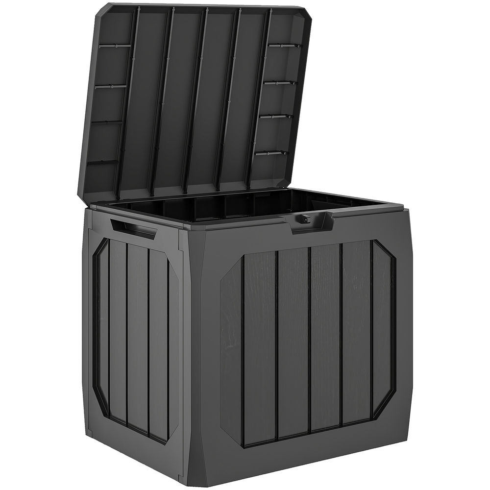 Outsunny arcón exterior capacidad 121l, baúl almacenaje exterior de plástico con 2 asas y tapa bloqueable, impermeable, resistente a la intemperie, para jardín, terraza, patio, 56x45x53 cm, negro