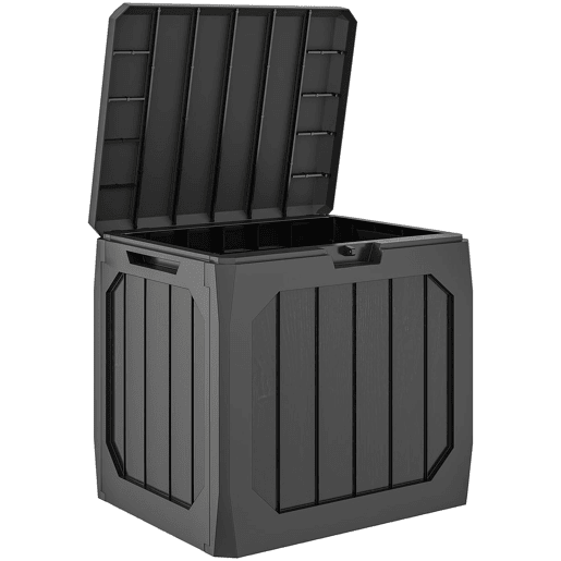 Outsunny Baú de Exterior com Capacidade de 121L Baú de Armazenamento em Plástico com 2 Alças e Tampa Fechável Impermeável e Resistente às Intempéries para Jardim Terraço ou Pátio, 56x45x53 cm Preto