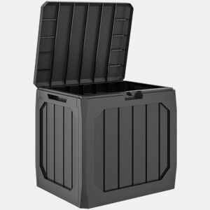 Outsunny Baú de Exterior com Capacidade de 121L Baú de Armazenamento em Plástico com 2 Alças e Tampa Fechável Impermeável e Resistente às Intempéries para Jardim Terraço ou Pátio, 56x45x53 cm Preto