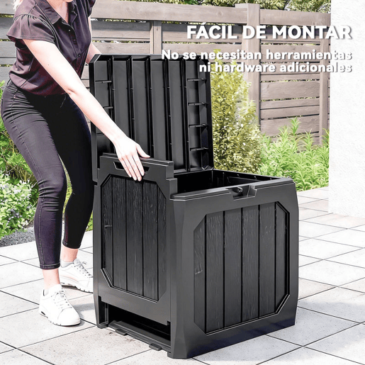 Outsunny Baú de Exterior com Capacidade de 121L Baú de Armazenamento em Plástico com 2 Alças e Tampa Fechável Impermeável e Resistente às Intempéries para Jardim Terraço ou Pátio, 56x45x53 cm Preto