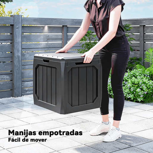 Outsunny Baú de Exterior com Capacidade de 121L Baú de Armazenamento em Plástico com 2 Alças e Tampa Fechável Impermeável e Resistente às Intempéries para Jardim Terraço ou Pátio, 56x45x53 cm Preto